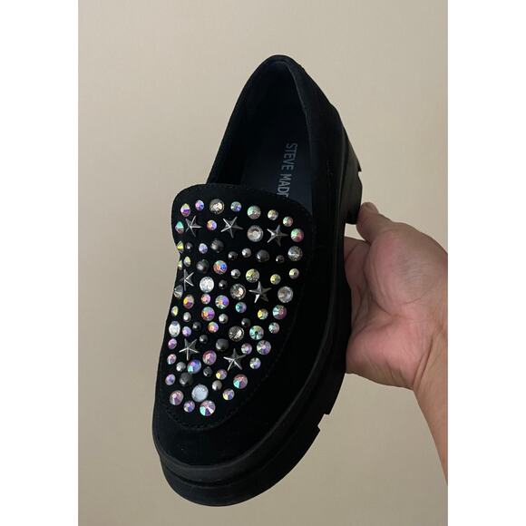 Steve Madden JLoosy Girls Size 1 Black Stars Studded Loafers - Picture 7 of 12